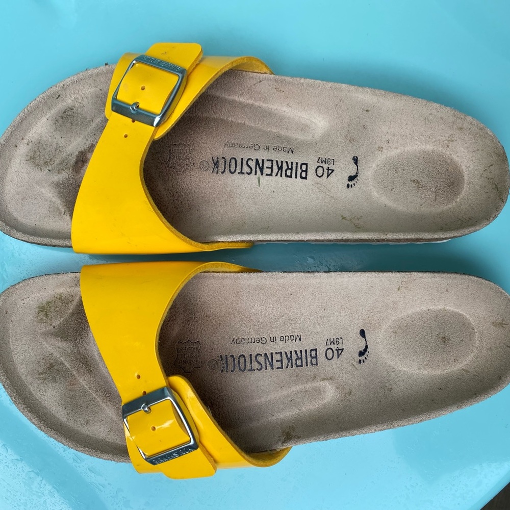 Birkenstock Madrid patent yellow slides
